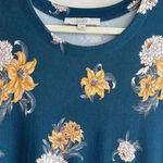 Loft  Blue and Yellow Floral Swing Shift Dress, Casual Knit Dress, Size Medium Photo 14