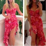 Amanda Uprichard  Estrada Halter Floral‎ High Low pink Ruffle Red Maxi Dress XS Photo 2