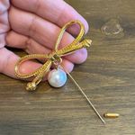 Salvatore Ferragamo Ferragamo Bow Ribbon Stick Pin Pearl Brooch Elegant Accessory Vintage Gold Photo 0