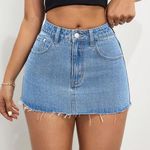 Denim Blue Patchwork Frayed Distressed Hem Mini Skirt Photo 3