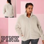 PINK - Victoria's Secret PINK Victoria’s Secret Light Gray Teddy Fleece Zip-Up Jacket Size Medium Photo 15