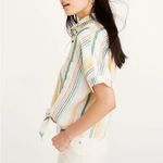 Madewell Linen Short-Sleeve Tie-Front Shirt Size S Pineapple Stripe Button Down Photo 5