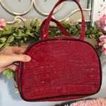 Red Travel Cosmetic Bag Alligator Skin Look Makeup Purse Photo 2