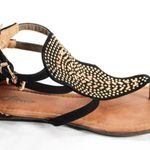 None Classic Boho New Black Sandals Gold Detail Beading Size 9 Photo 2