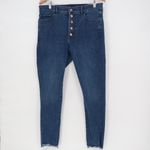 EXPRESS  Jeans Womens 12R Medium Wash Button Fly High Rise Skinny Cropped Raw Hem Photo 1