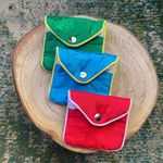 Vintage mini embroidered floral silky travel jewelry pouches, set of 3 Blue Photo 0