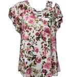 Discreet Floral Print Multicolored Short Sleeve Open Shoulder Size XL Top Photo 2