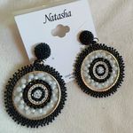 Natasha black white beads drops loop earrings light weight Photo 0