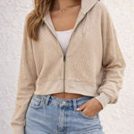 Abercrombie & Fitch  Tan earthy waffle knit Zip-Up Hoodie! Size large Photo 0