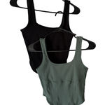 PINK - Victoria's Secret  Tank Top Set Of 2 Large Black Green Ribbed Fitted Y2k Cute Photo 0