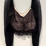 Meraki‎ Illusion Ruched Crop Top Women's XL Black Lined Sweetheart Neckline Photo 0