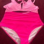 Mommy and Me V Neck Summer Swimwear Cutout High Waisted Bathing Suits Wrap Tie Back Tummy Control Beachwear Pink Size XL Photo 3
