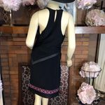 THAKOON ADDITION BLACK SILK DRESS WITH LAMBSKIN LEATHER TRIM AND RED PATTERN (6) Photo 2