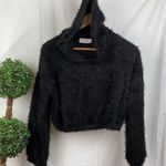Mod On Trend  Black Cropped Fuzzy Hoody Sweater S Photo 1