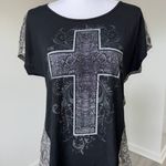 Hybrid  Grunge Cross Graphic Top M Snakeskin Print Draped Back Gothic Tee  Photo 2