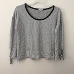 Gap  Short Sleeve Slub Cotton Black White Stripe Tie Shirt Womens Small Photo 3