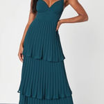 Lulus NWT Luxe Perfection Emerald Green Pleated Tiered Backless Maxi Dress Photo 0