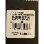 True Religion Buddha Varsity Jacket Womens Denim Faux Leather Pink Logo Snap Photo 7