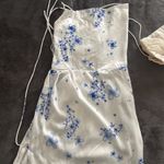 White and Blue Floral Midi Dress Slit Size L Photo 1
