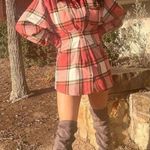 ZARA Red Check Short Darts Button Down Top Dress Photo 2