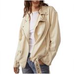 Free People NWT  We The Free Rebel Rebel Cotton Vanilla Creme Moto Jacket‎ Size M Photo 1
