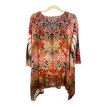 One World  Blouse Women's Size 2X‎ Tunic 3/4 Sleeves Floral Embellished Red Pink Photo 1