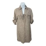 Tommy Bahama  Women Size XS Brown Linen Collared Shirt Dress Roll-Tab Sleeve Photo 2