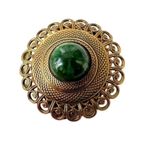 Gold tone ornate green stone scarf clip Photo 0