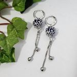 Silver Stainless Steel and Blue Ball Drop Earrings Photo 0
