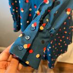 Who What Wear  S Mock Neck A-Line Teal/Blue Dot Print Long Sleeve Photo 4