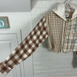 American Eagle  Neutral Plaid Cropped Hoodie Shirt Size XXS Photo 6