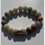 Jade MultiColor Jade Gray Cream Brown Stone Round Bead Bracelet Size 6.5 Green Photo 1
