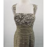 Vintage Y2k Floral Lace Tiered Formal Gown Square Neck Pleated Beige 6/8 Tan Photo 2