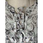 Tribal Shirt Women Large Ivory Gray Floral Fleur Lace Up Neck Ruffle Hem Top Photo 5