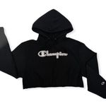 Champion Black Reverse Weave Embroidered Cropped Hoodie Sweatshirt Photo 0