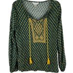 Christopher & Banks Green and Gold Boho Top with Tassels Women’s Size Medium Photo 28