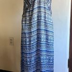 Blue and White Printed Silk Strappy Midi Gown with Splits Tacked Bodice | Large Photo 0