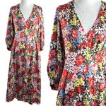 Boden Button Detail Satin Tea Midi Dress Moire Bloom Red Size 6 Photo 6