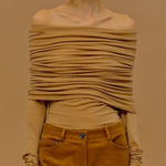 Source Unknown  Tova Off Shoulder Knit Nude top  contemporary fall casual rare Photo 0