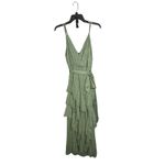 Alice + Olivia  Sage Green Ruffle Maxi Dress V Neck Tie Waist Size 2 Photo 4