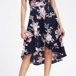 ✨HP✨V Neckline Floral Print Dip Hem Dress✨ Blue Size M Photo 0