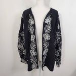 Chico's  Black Linen Cardigan Size Small Black and White Embroidered Linen Top Photo 1