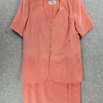 Saks 5th Avenue VTG HELGA Saks Fifth Avenue Skirt Set Womens L Coral Rhinestone Button Two Piece Photo 15