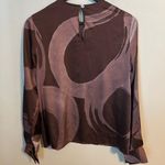 Slate + Willow Blouse Elegant Brown Pink Patterned Balloon Sleeve Top Business Photo 6