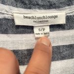 Beach Lunch Lounge Shirt Women Small Gray White Striped Hi Lo Fringe Hem Blouse Photo 6