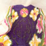 Vintage Hand Knit Square Neck Pointelle Puff Sleeve Floral Print Sweater Large Photo 8