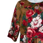BROOKS BROTHERS Red Fleece Floral Peplum Cotton Blouse 3/4" Sleeves EUC Size 6 Brown Photo 3