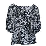 Violet+Claire Flutter Sleeve Top Womens XL Black White Animal Print Maximalist Photo 2
