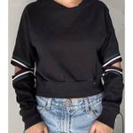 NEW "Michelle By Comune" women's XS navy cropped sweatshirt Elbow cutout Blue Photo 7