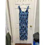 CHAPS  Womens Maxi Dress Medium Blue‎ White Geo Print Sleeveless Vacation Cruise Photo 4